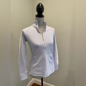 Lilly Pulitzer - Size XXS - light blue half zip sweatshirt with crocheted arms